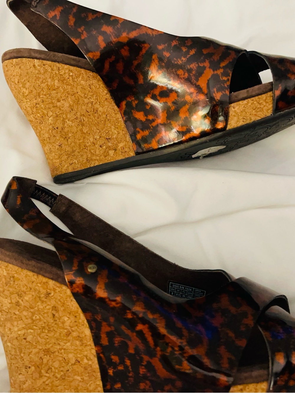 Vtg UGG Tortoiseshell Cork Wedge Sandals